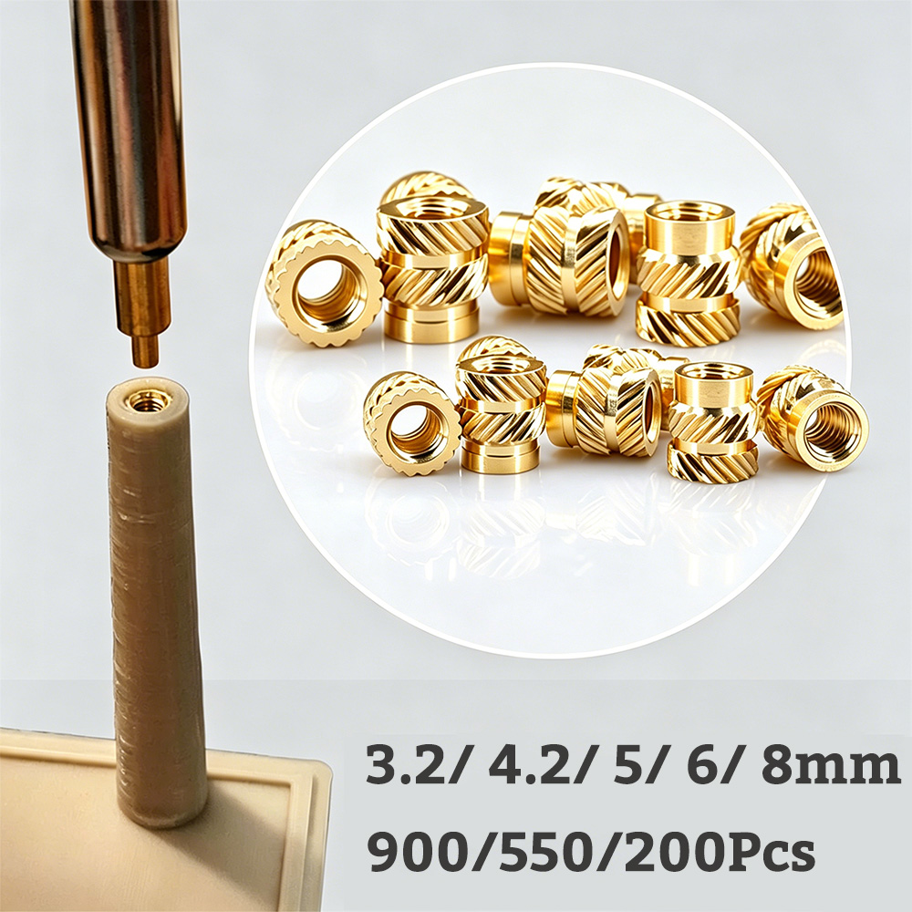 Furniture Hardware Threaded Inserts - 1/4-20 UNC真鍮ローレットナット – 長さ3.2/4.2/5/8mmのネジ付きブッシング、引き出しの取っ手、家具金具、ジュエリーDIYプロジェクト用