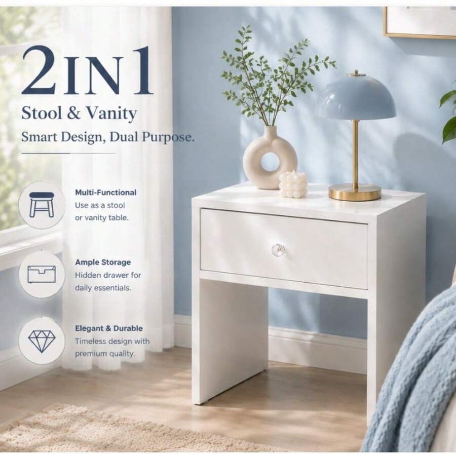 Furniture Hardware Parts - 2-in-1収納スツール＆ナイトスタンド、クリスタルノブ付き隠し引き出しオーガナイザー、多目的寝室家具、省スペースシート