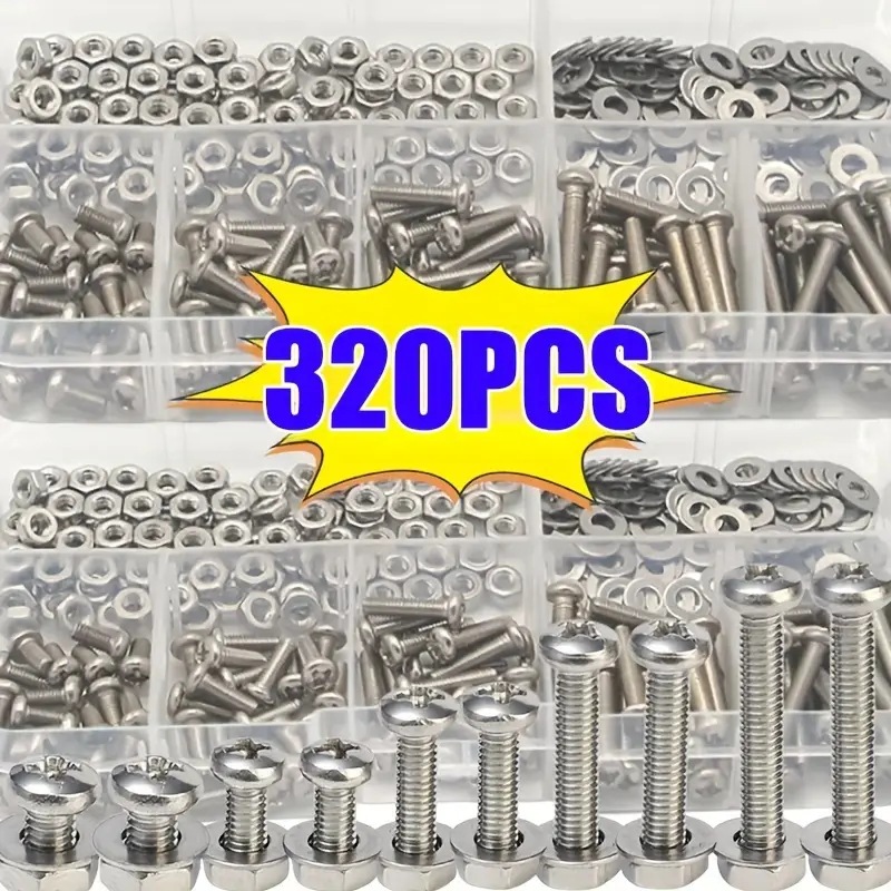 Furniture Hardware Nut - 320個の六角ナットとボルトセットM2-M5耐久性のあるユニバーサルハードウェアキットDIY、家の修理、家具の組み立て用
