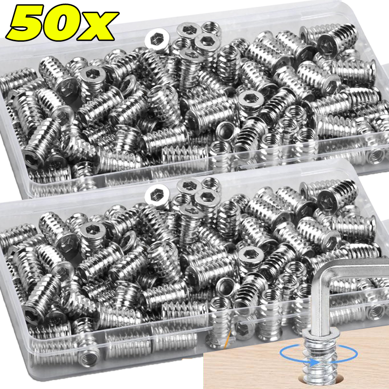 Furniture Hardware Threaded Inserts - 10/50x ネジ付きインサート 木製インサートナット 炭素鋼木工用ナット インサート木製ボルト 家具ネジ金具