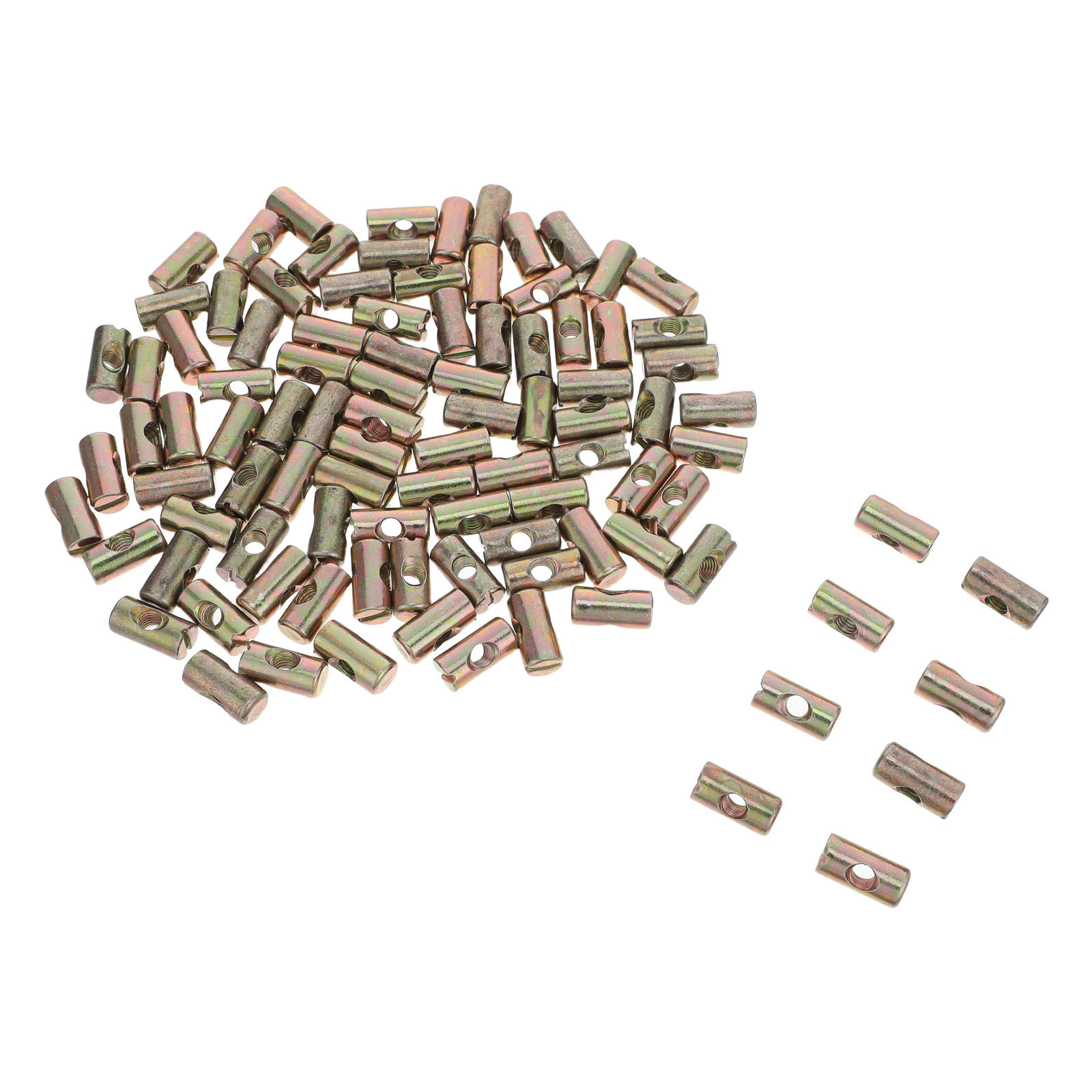 Furniture Hardware Threaded Inserts - 100個入り家具用ジョイントコネクター、スロット付きクロスダボナット、ねじ込み式インサートナット、ベッドフレーム組み立て、椅子修理用ハードウェアキット