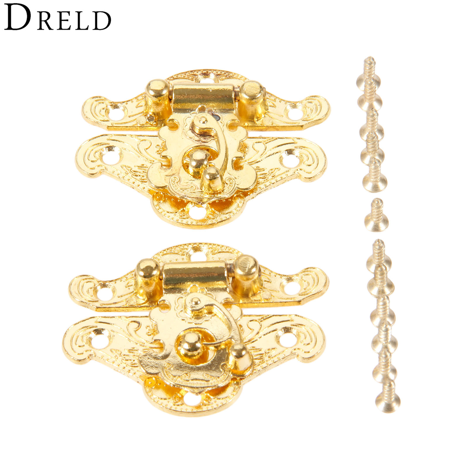 Furniture Hardware Suppliers - Dreld 2個アンティークゴールドボックスラッチハスプロックキャッチラッチ家具ハードウェアジュエリーボックススーツケースバックルクリップクラスプ38*49ミリメートル
