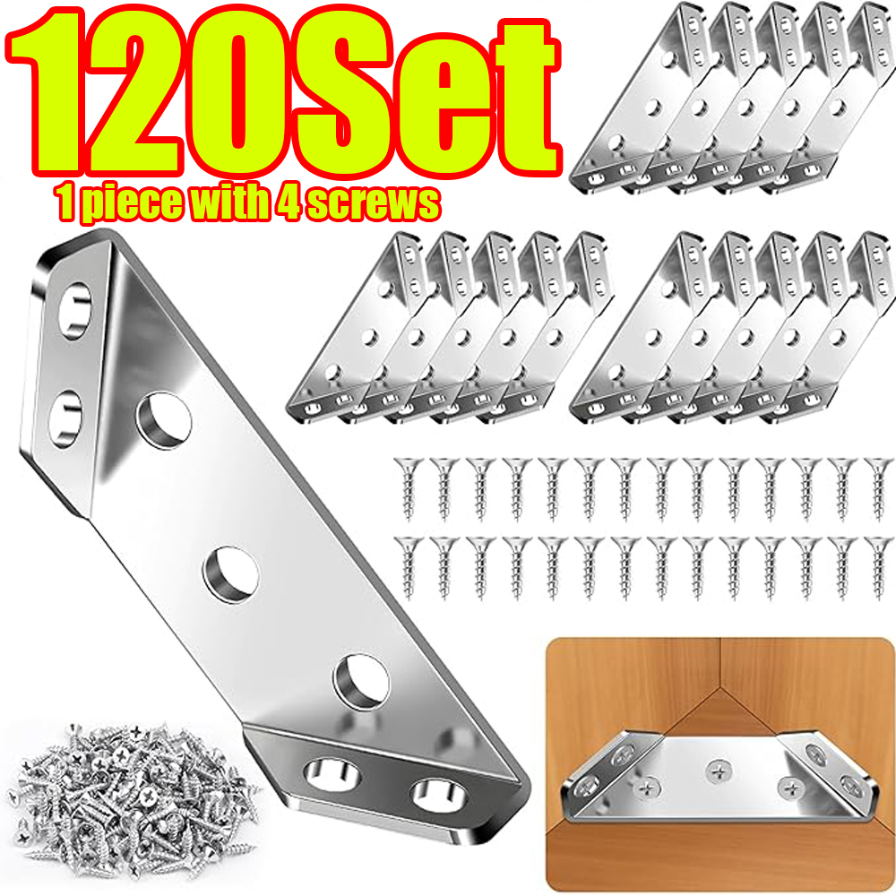 Shelf Peg Support - 1-120セット家具コーナーコネクターステンレス鋼アングルコード、キャビネットアングルシェルフサポート固定ブレースキット（ネジ付き）