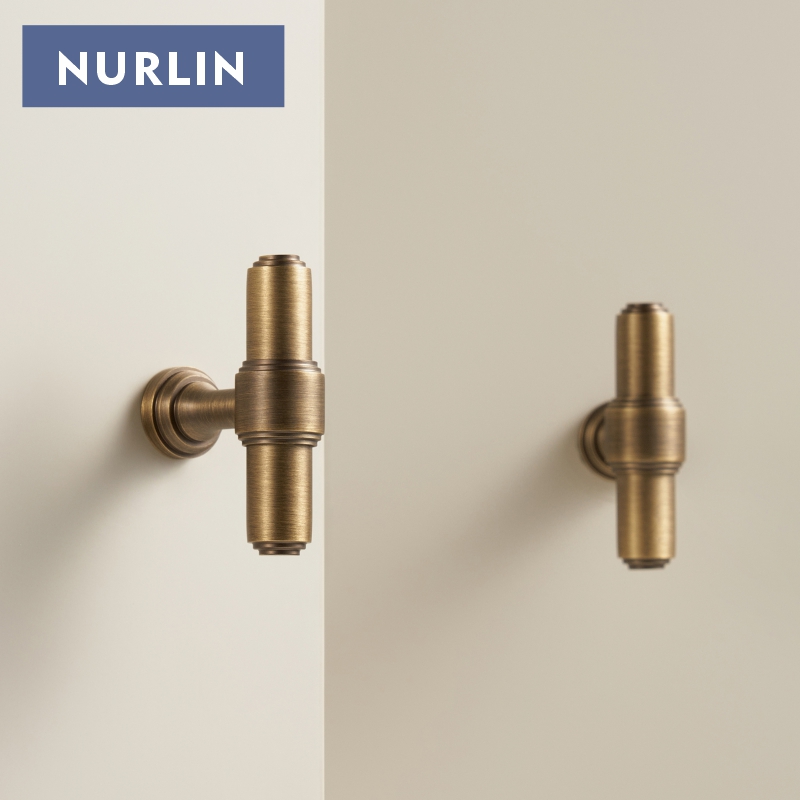 Furniture Hardware Nut - Nurlin ソリッドブラスフレンチレトロアンティークブロンズキッチンキャビネットドア引き出しノブワードローブハンドル T バー
