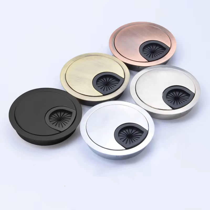 Zinc Furniture Hardware - 亜鉛合金製丸型配線穴カバープレート 35/50/53/60/80mm コンピューターデスクケーブル出口ジャンクションボックス 家具用金具