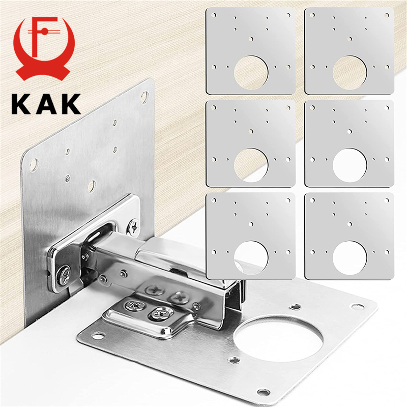 Furniture Hardware Fixing Screws - KAK 8 個ヒンジ修理プレートつや消しステンレス鋼キャビネットヒンジ固定プレートブラケットキット取り付けネジ付きドアハードウェア