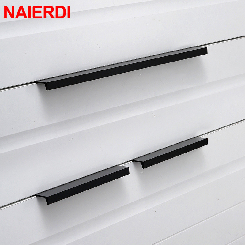 Drawer Pull Gold - Naierdi-アルミニウム合金のドアと引き出しのハンドル,キャビネット,キッチン,食器棚,寝室用のアクセサリー,黒と金