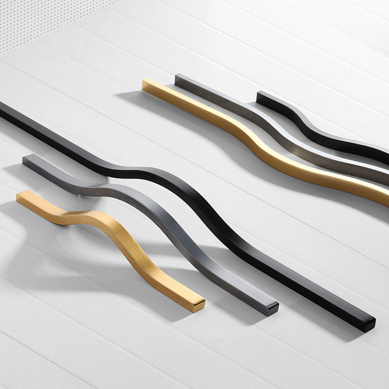 Drawer Pull Gold - 電気メッキブラッシュゴールドキャビネットハンドル - アルミニウム合金のモダンな曲線プル、ワードローブ引き出し用、高級耐久性のあるハードウェア