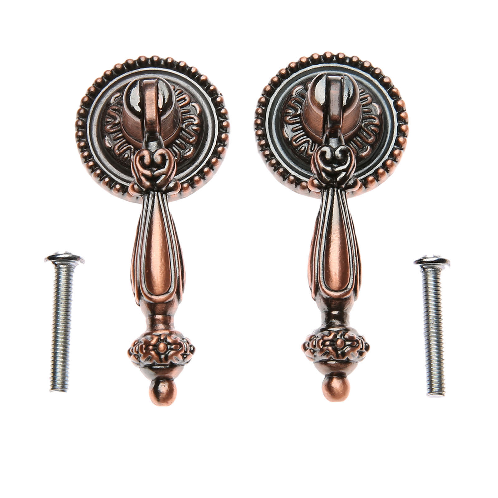 Furniture Hardware Drop Pulls - 2 個アンティーク引き出しプルヨーロピアンスタイル吊り下げデザインハンドルキャビネット引き出しドアドロッププルノブネジ付き家具ハードウェア