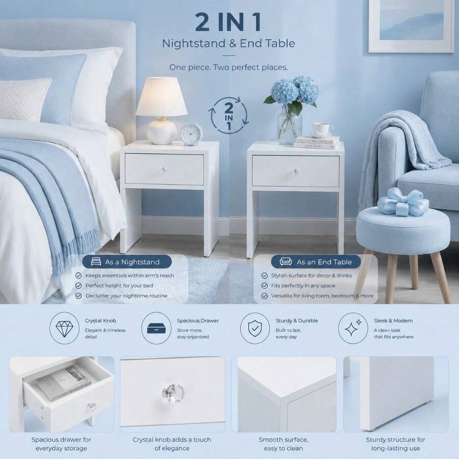 2-in-1収納スツール＆ナイトスタンド、クリスタルノブ付き - Furniture Hardware Parts のレビューと価格