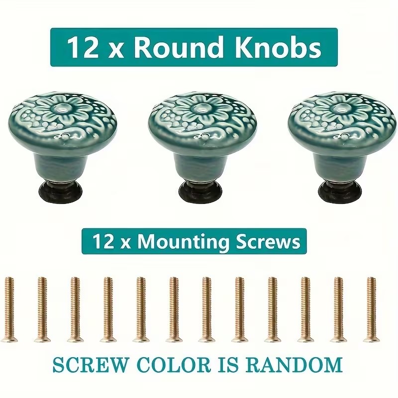 12個のセラミック製キャビネットノブ、花柄デザイン、耐久性の - Furniture Hardware Nut のレビューと価格
